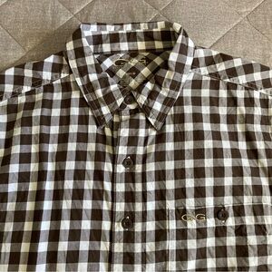 GameGuard Short Sleeve Button Up Shirt Mens Medium Brown White Vented Fishing